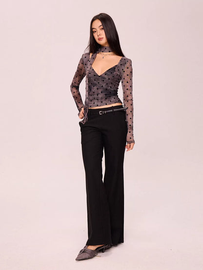 Polka Dot V-Neck Long Sleeve Top