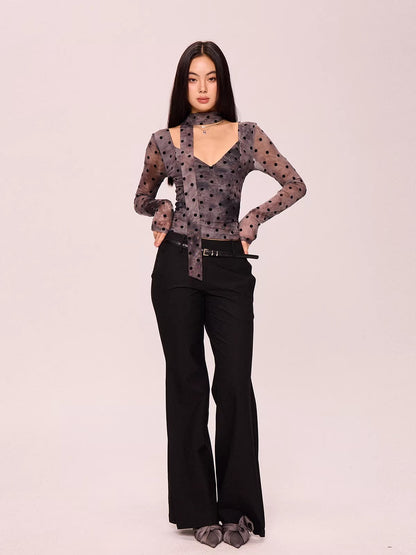 Polka Dot V-Neck Long Sleeve Top