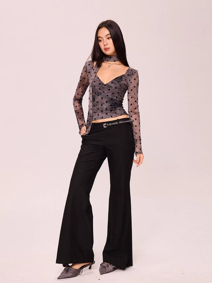 Polka Dot V-Neck Long Sleeve Top
