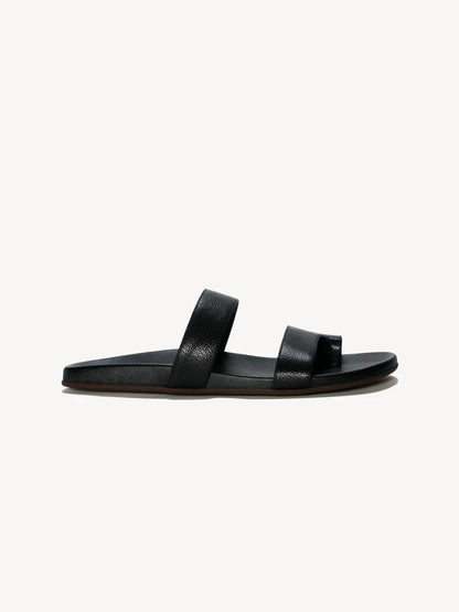 Leather Double-Strap Slide Sandals — black shoe, side view