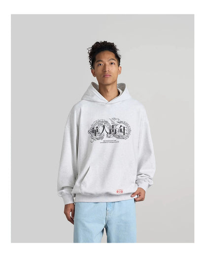 Raised Dragon Print Relaxed Pullover Hoodie - view 3