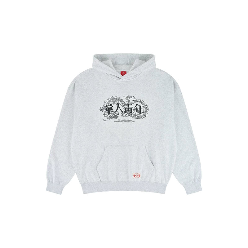 Raised Dragon Print Relaxed Pullover Hoodie - view 8