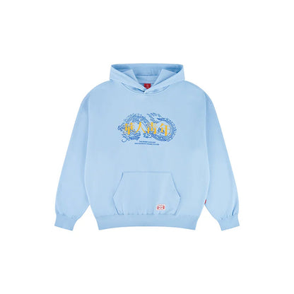 Raised Dragon Print Relaxed Pullover Hoodie