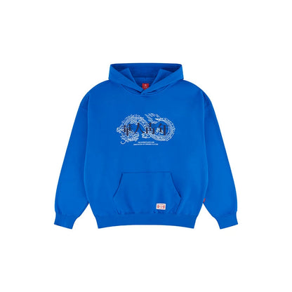 Raised Dragon Print Relaxed Pullover Hoodie