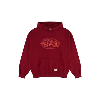 Raised Dragon Print Relaxed Pullover Hoodie