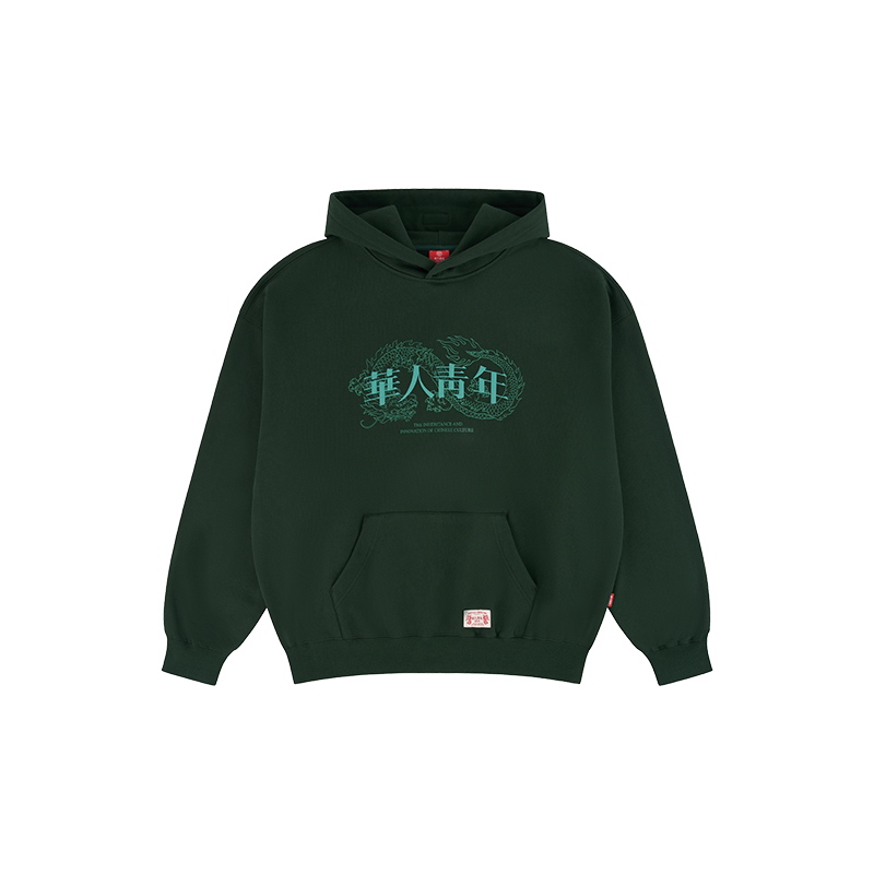 Raised Dragon Print Relaxed Pullover Hoodie