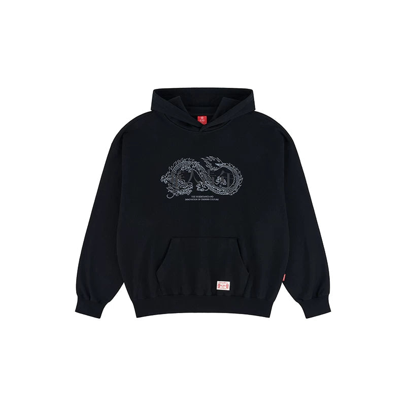 Raised Dragon Print Relaxed Pullover Hoodie - view 13