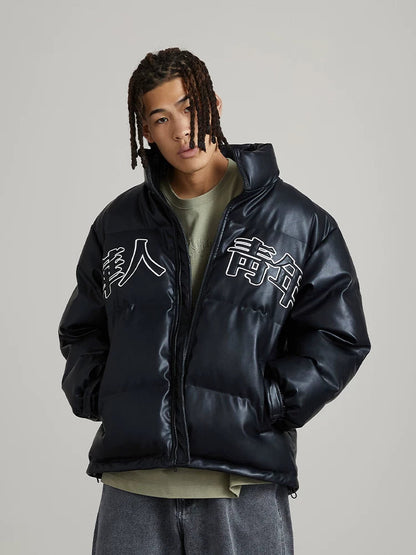 Kapuzen-Steppjacke mit Logo-Patch