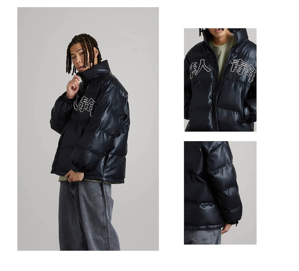 Kapuzen-Steppjacke mit Logo-Patch