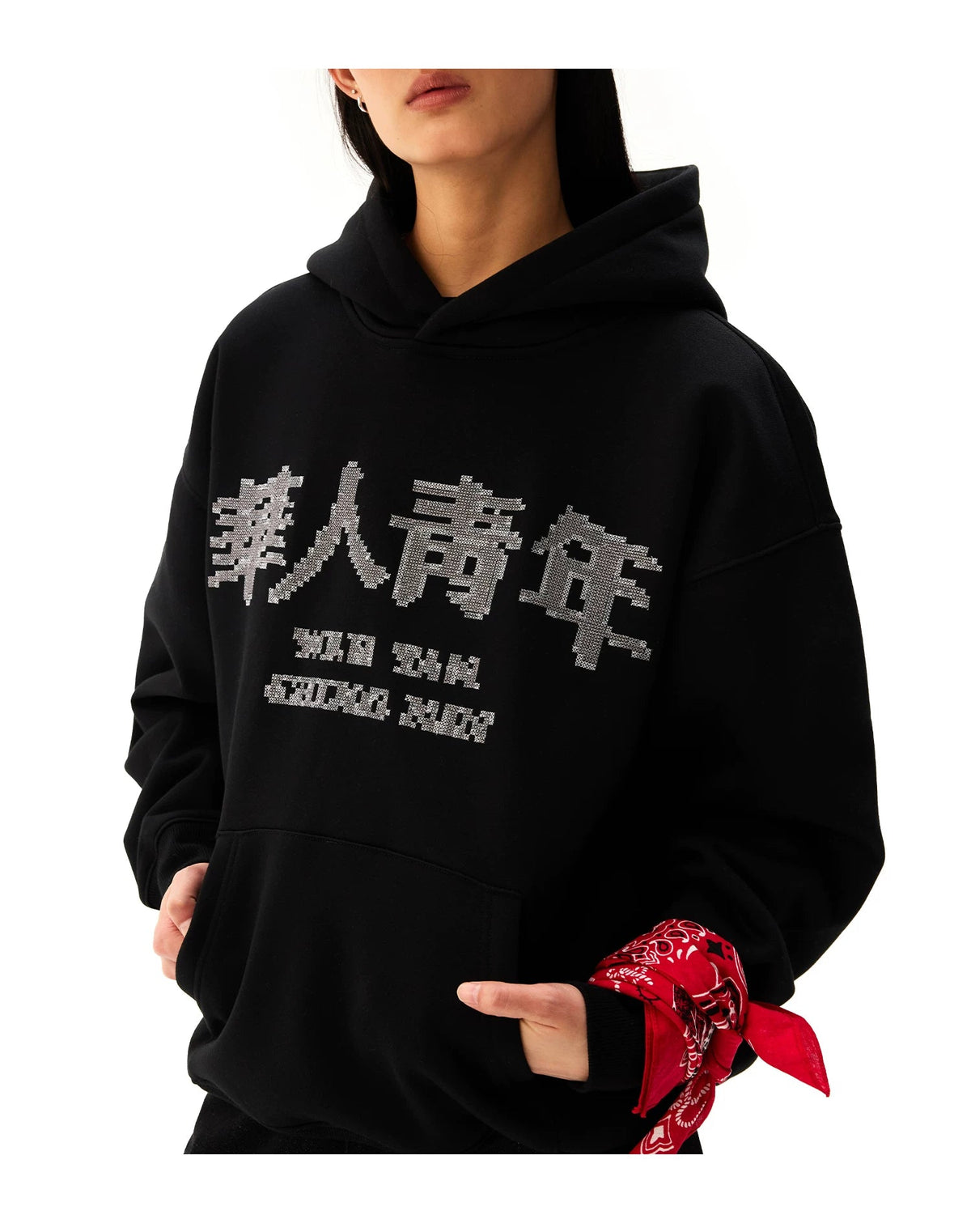 Mosaic Embroidered Fleece Pullover Hoodie