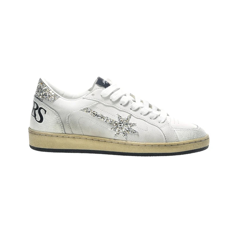 White Glitter Meteor Distressed Sneakers