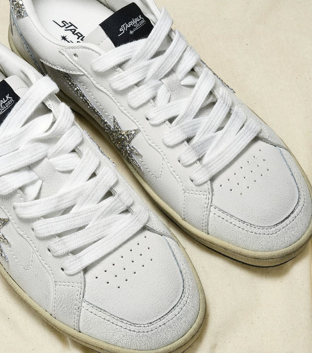 White Glitter Meteor Distressed Sneakers