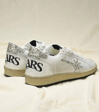 White Glitter Meteor Distressed Sneakers
