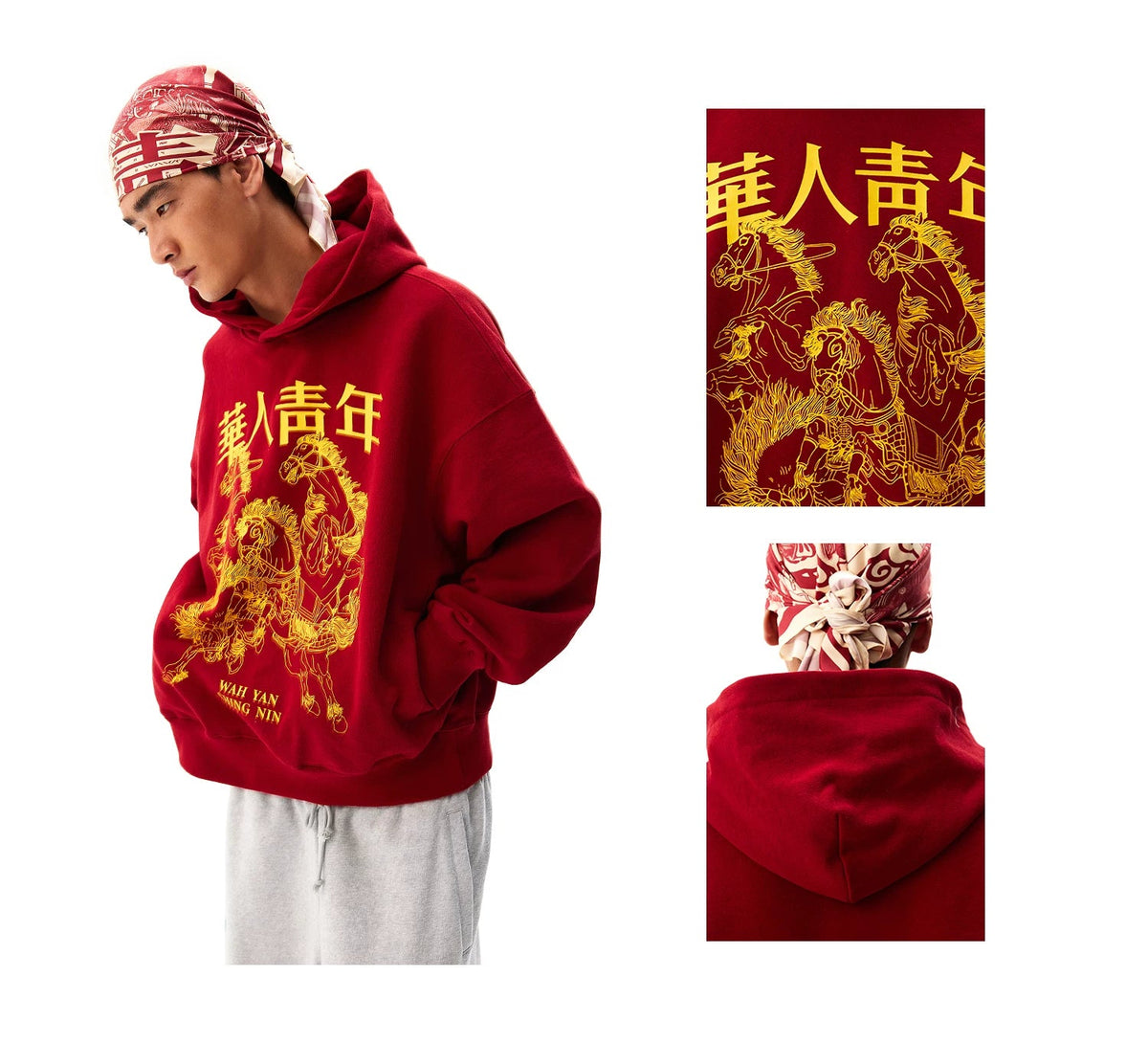 Entspannter Pullover-Hoodie mit Pferdedruck