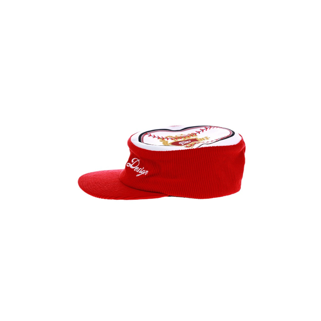 Red Corduroy Flat Top Baseball Cap
