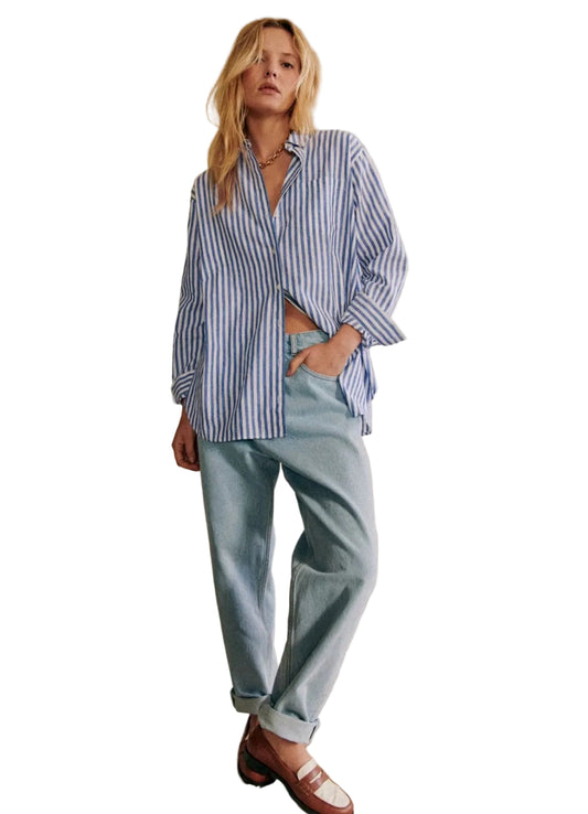 Relaxed Blue Stripe Cotton Shirt