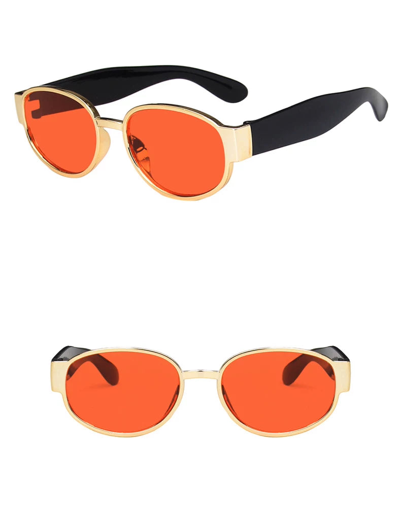 Gold-Tone Frame / Red Lenses Retro Metal Tinted Sunglasses