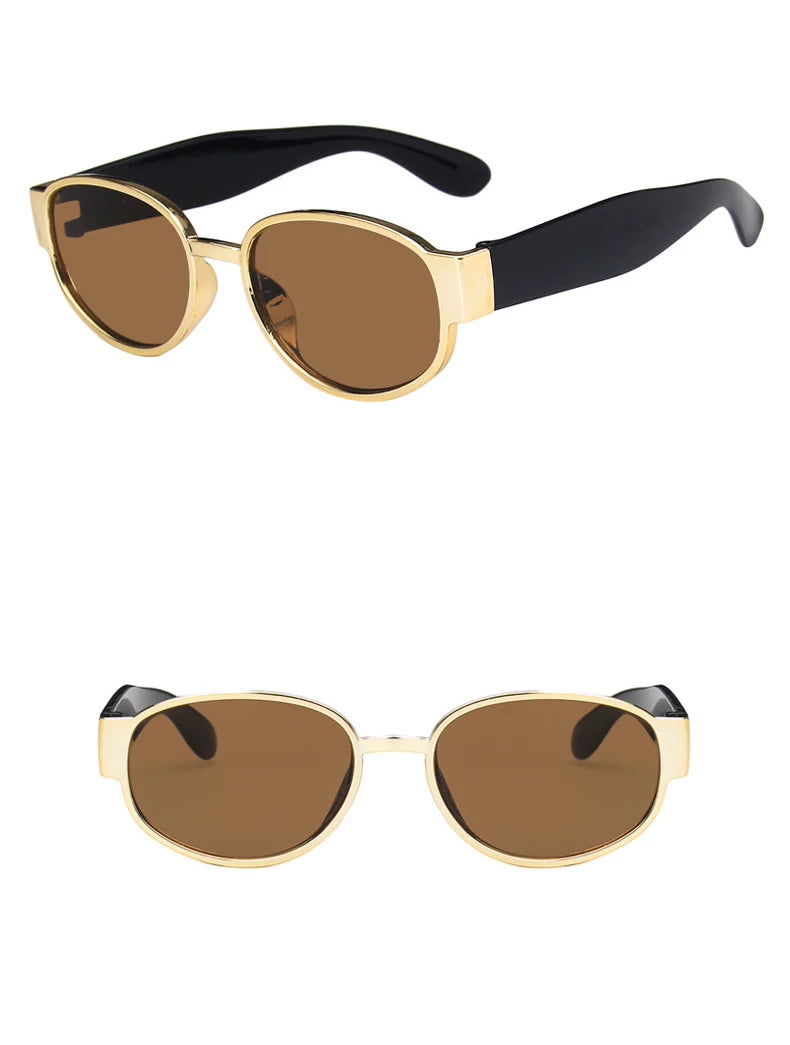 Gold-Tone Frame / Brown Lenses Retro Metal Tinted Sunglasses