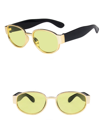 Gold-Tone Frame / Yellow Lenses Retro Metal Tinted Sunglasses