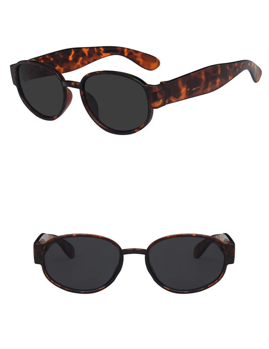 Leopard-Print Frame / Grey Lenses Retro Metal Tinted Sunglasses