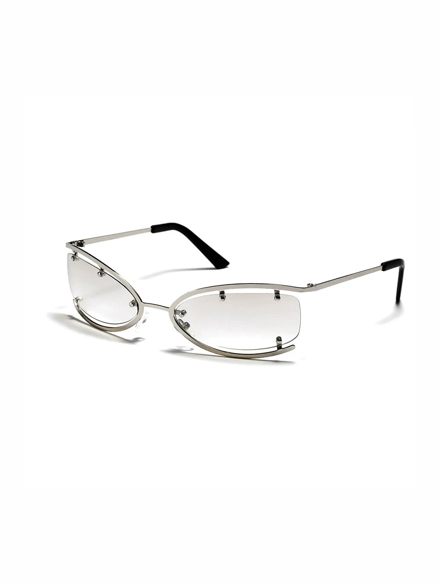 Grey Retro Rectangular Metal Glasses