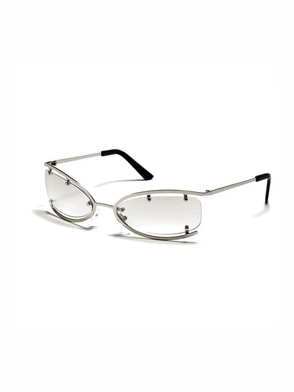 Grey Retro Rectangular Metal Glasses