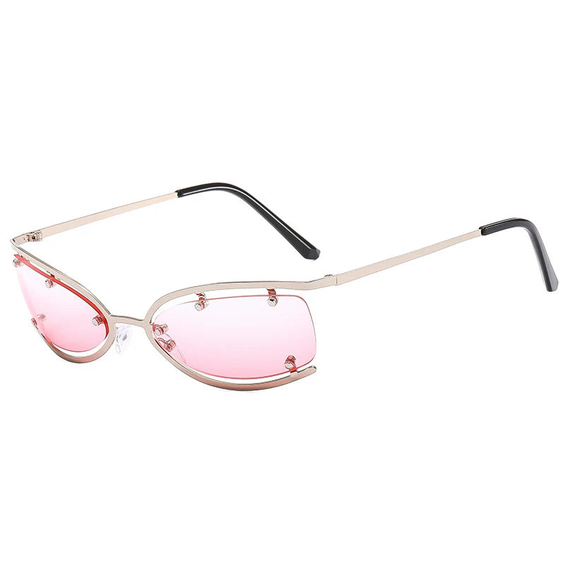 Pink Retro Rectangular Metal Glasses