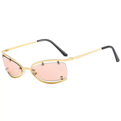 Brown Retro Rectangular Metal Glasses