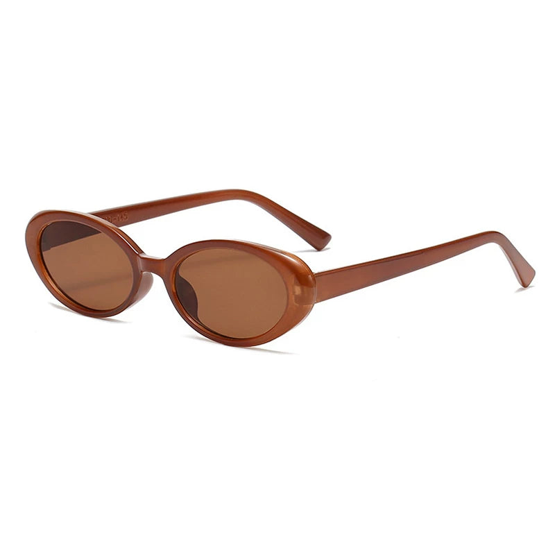 Retro Small-Oval Sunglasses — Brown small oval frame with tinted lenses