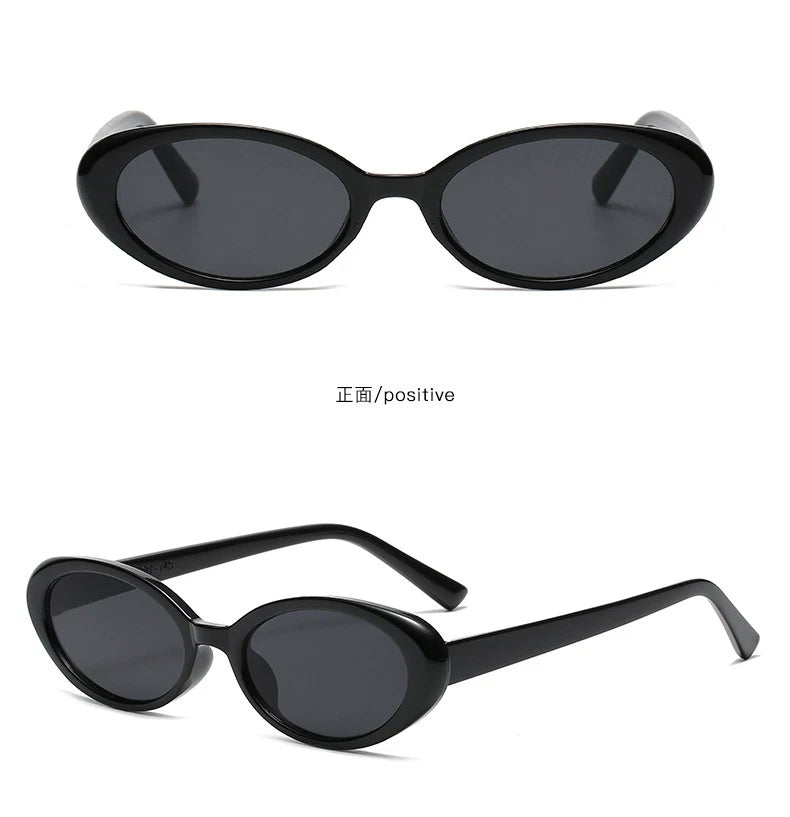 Black Retro Small-Oval Sunglasses