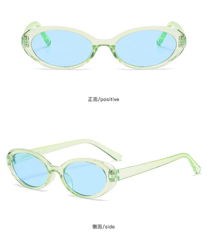 Clear Green Frame / Blue Lenses Retro Small-Oval Sunglasses