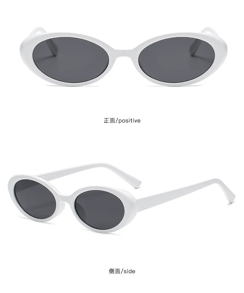 White Frame / Black Lenses Retro Small-Oval Sunglasses