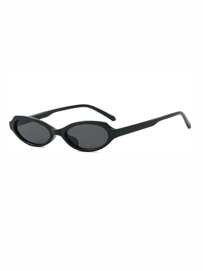 Retro Small-Square Sunglasses — Black frame with dark lenses, three-quarter view