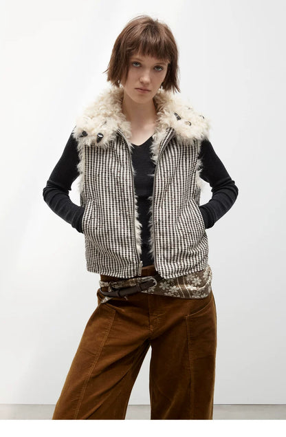 Reversible Plaid Horn Button Vest