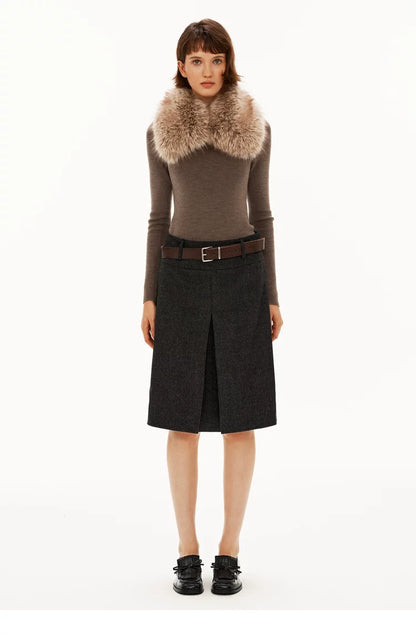 Reversible Wool-Blend A-Line Midi Skirt