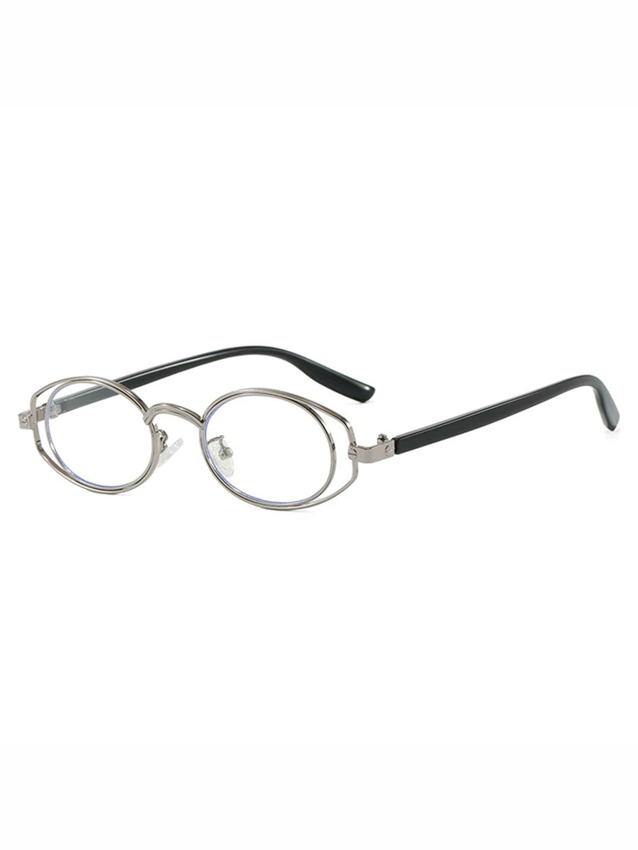 Silver-Tone Frame / Black Temples Round Metal Clear-Lens Glasses