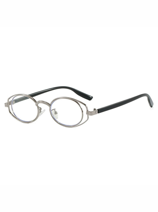Silver-Tone Frame / Black Temples Round Metal Clear-Lens Glasses