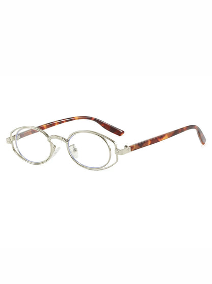 Silver-Tone Frame / Patterned Temples Round Metal Clear-Lens Glasses
