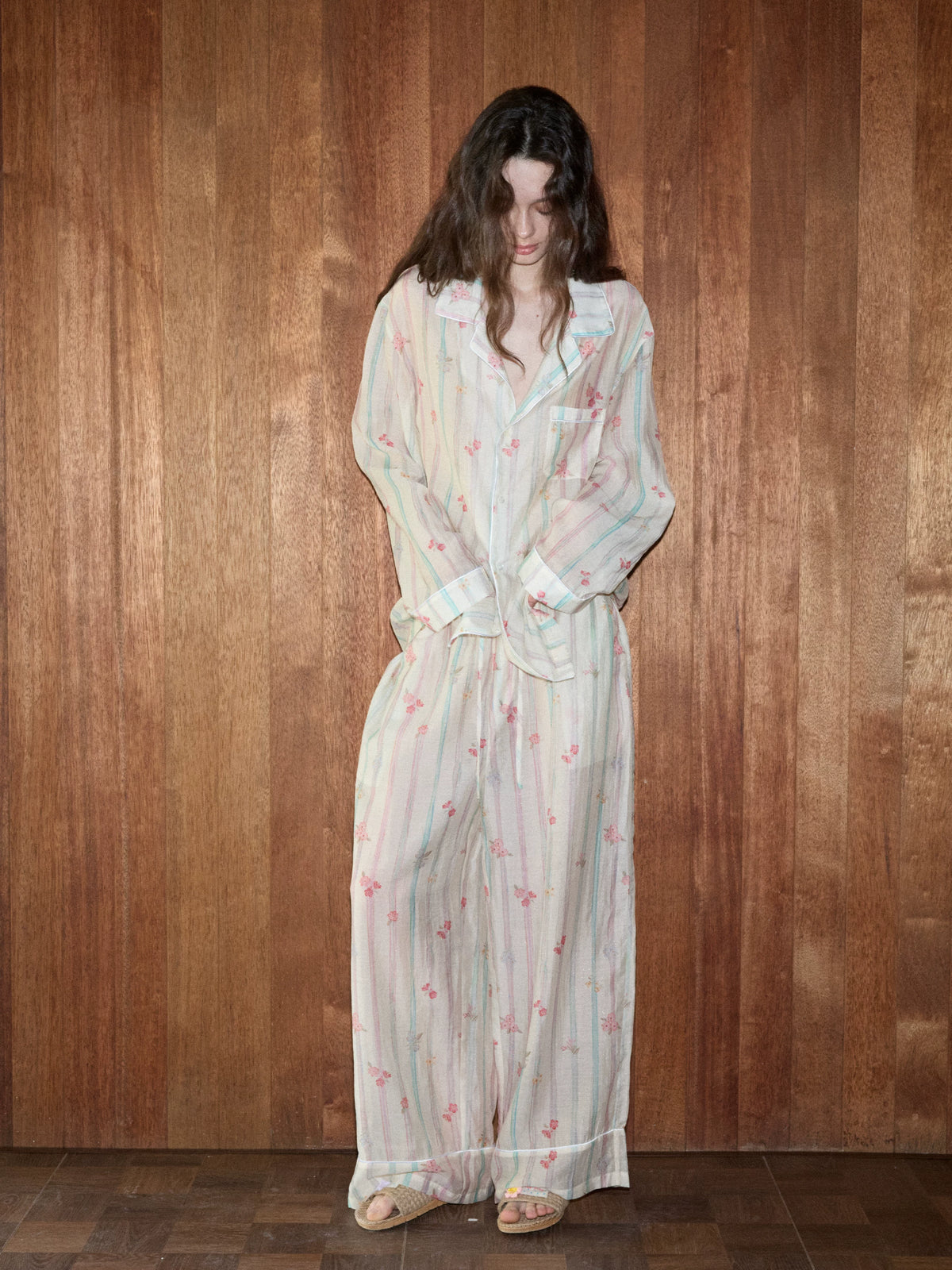 Sheer Floral Tencel Couples’ Pajama Set