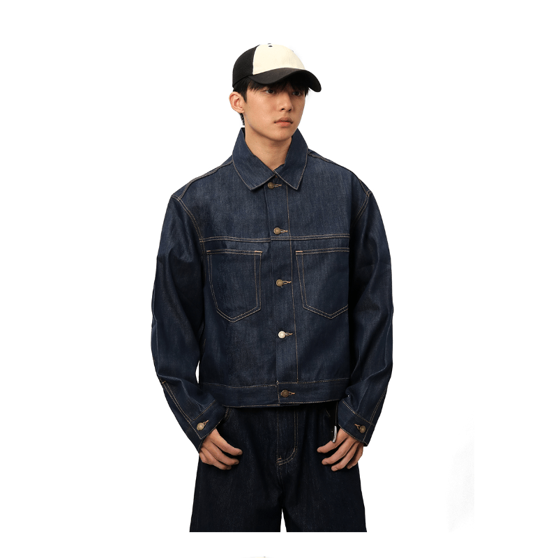 Men's women's denim shirt jacket outfit - with matching wide leg jeans overshirt casual style