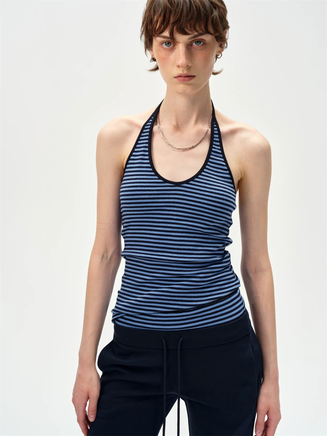Slim Striped Halter Neck Tank Top