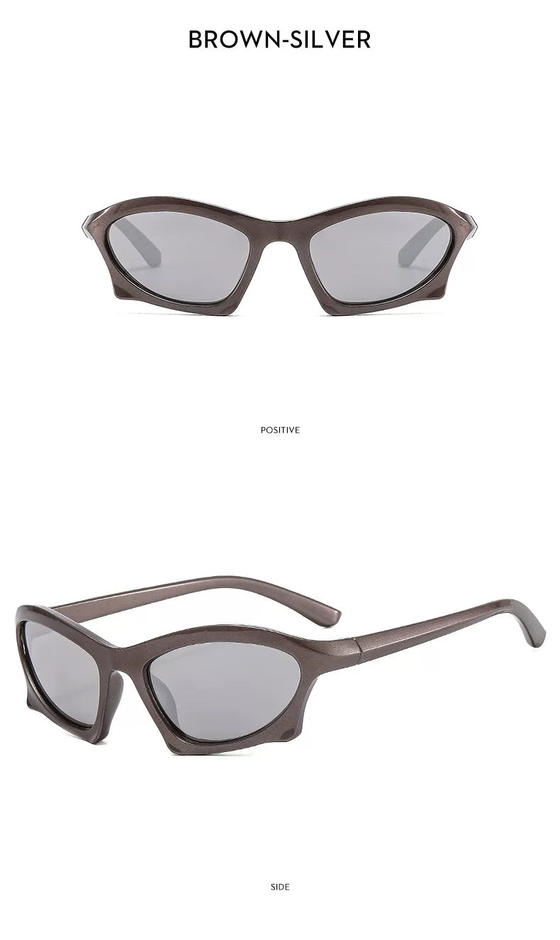 Lunettes de soleil angulaires d’inspiration sportive — coloris gris ; détails de la monture et des verres