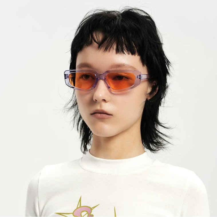 Square Cat-Eye Tinted Sunglasses — Model wearing orange tinted square cat-eye sunglasses