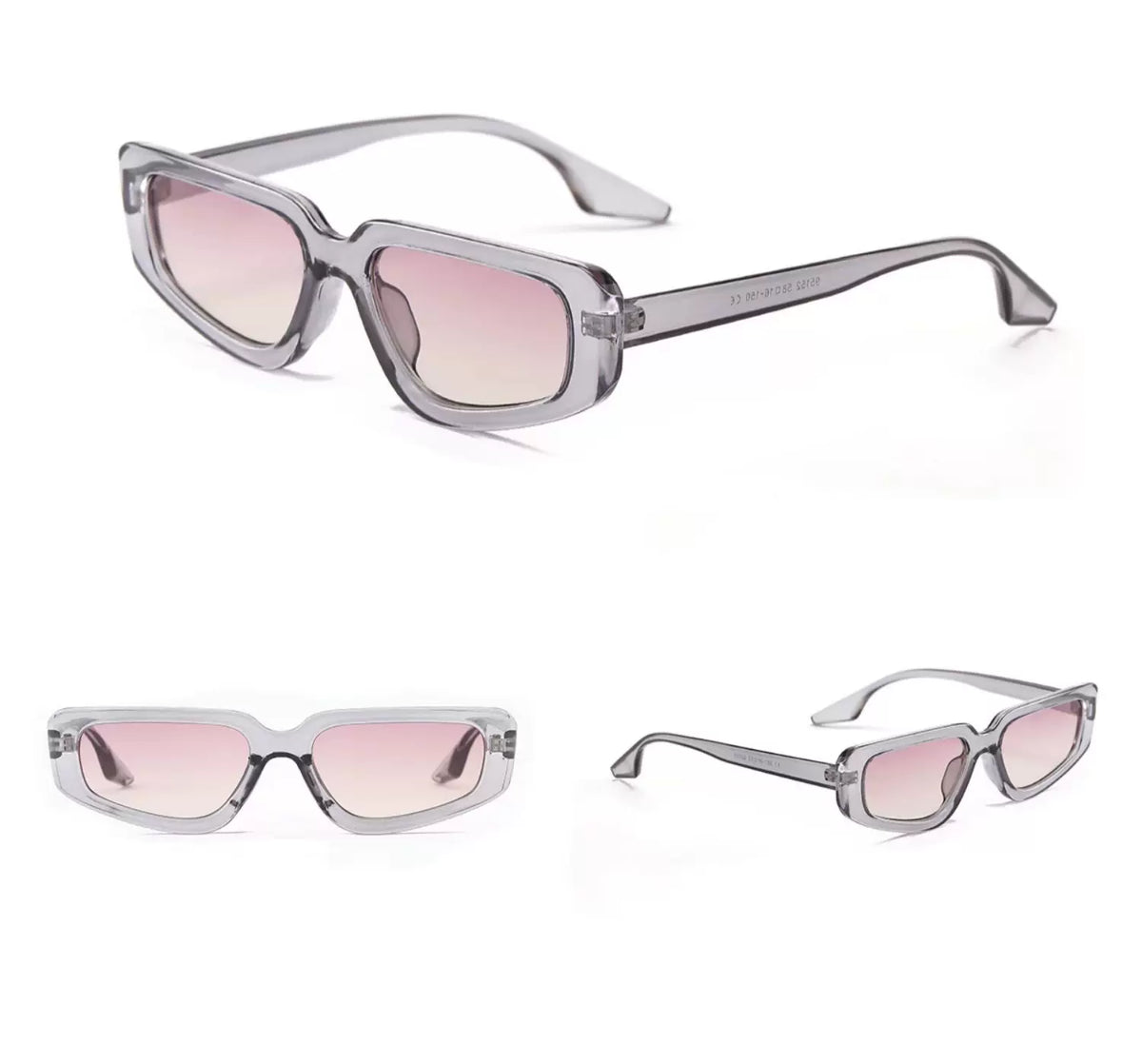Square Cat-Eye Tinted Sunglasses — Silver-tone square cat-eye sunglasses in multiple views