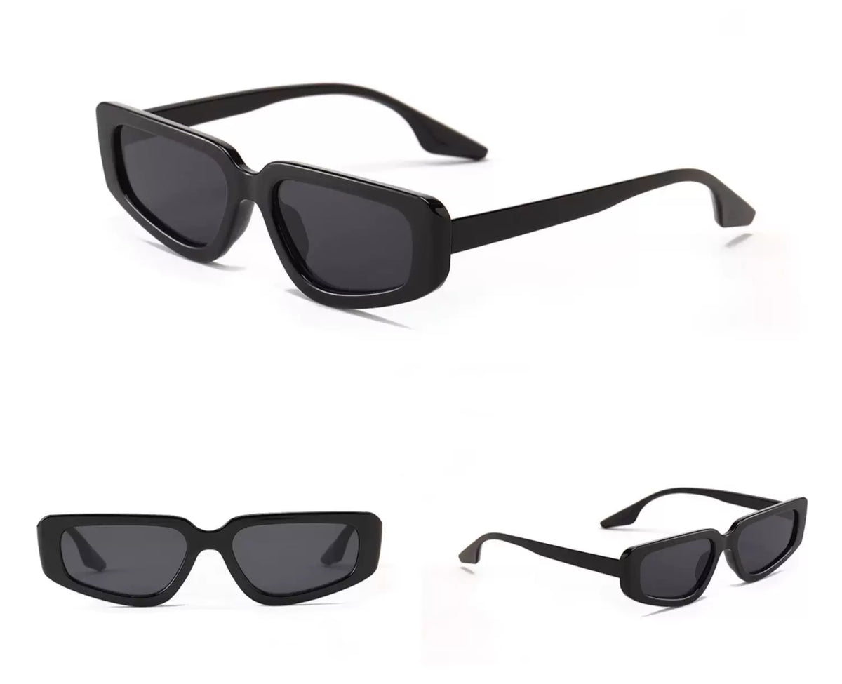 Square Cat-Eye Tinted Sunglasses — Black square cat-eye sunglasses in multiple views