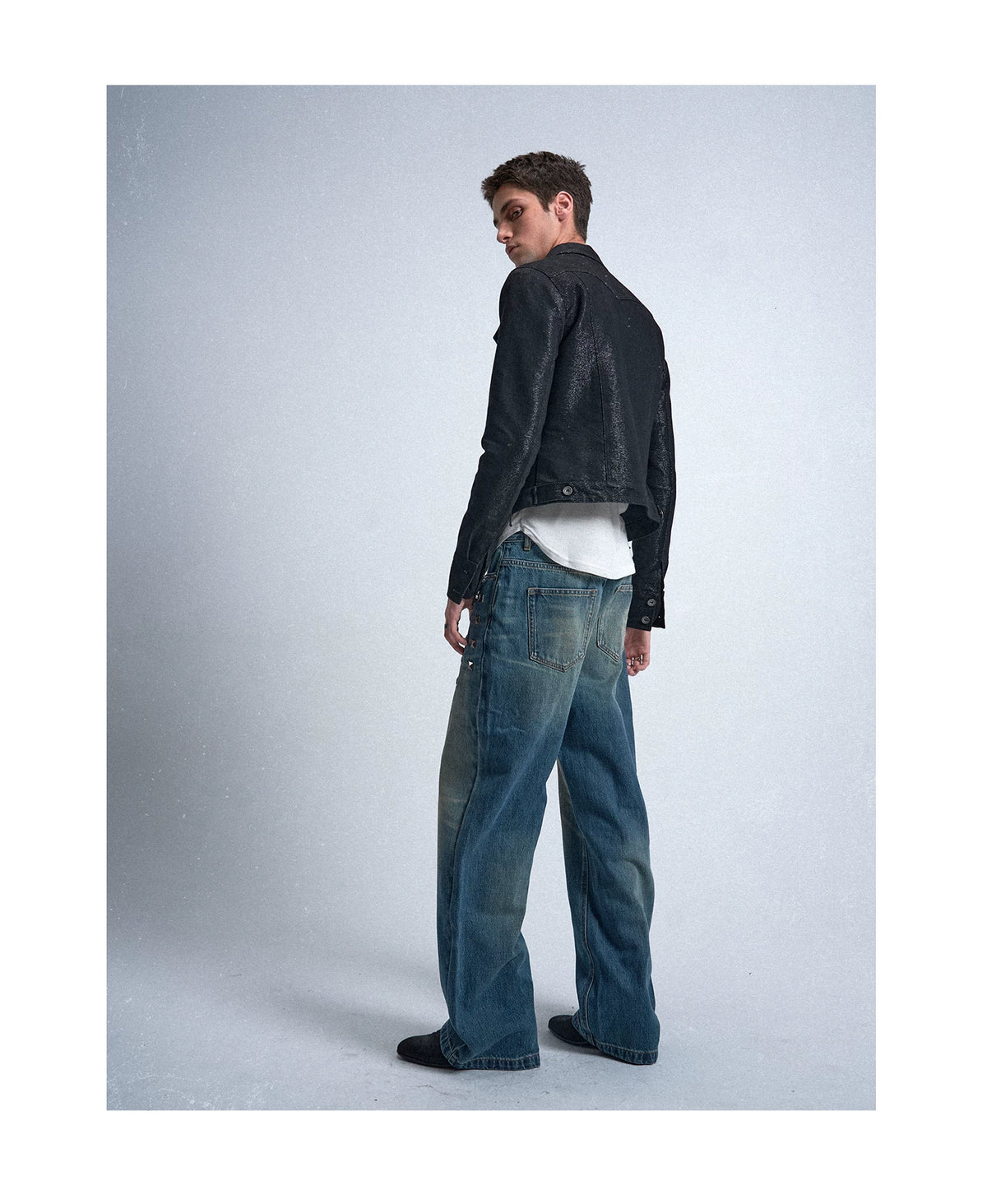 Square Stud Trim Straight Leg Jeans