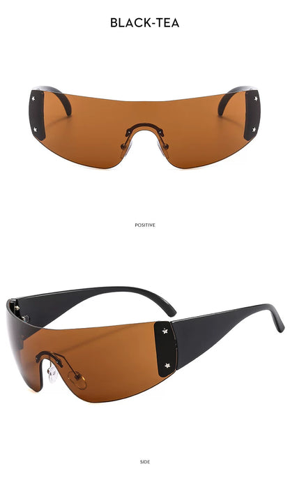 Lunettes de soleil masque à détails étoilés — coloris noir, marron ; détails de la monture et des verres