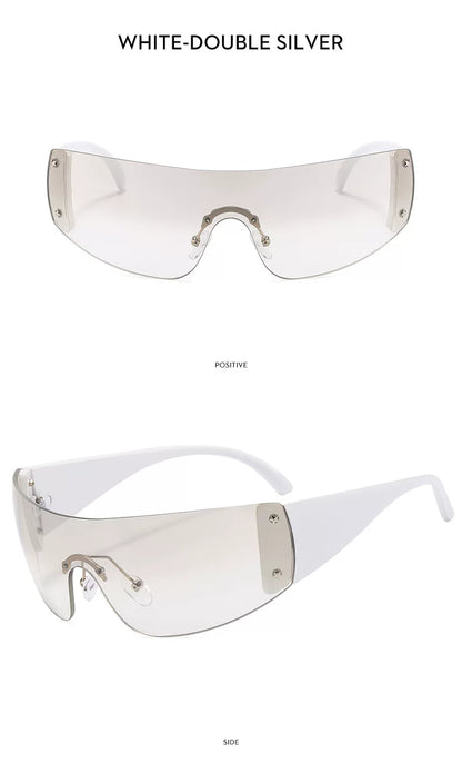 Lunettes de soleil masque à détails étoilés — coloris blanc, gris ; détails de la monture et des verres