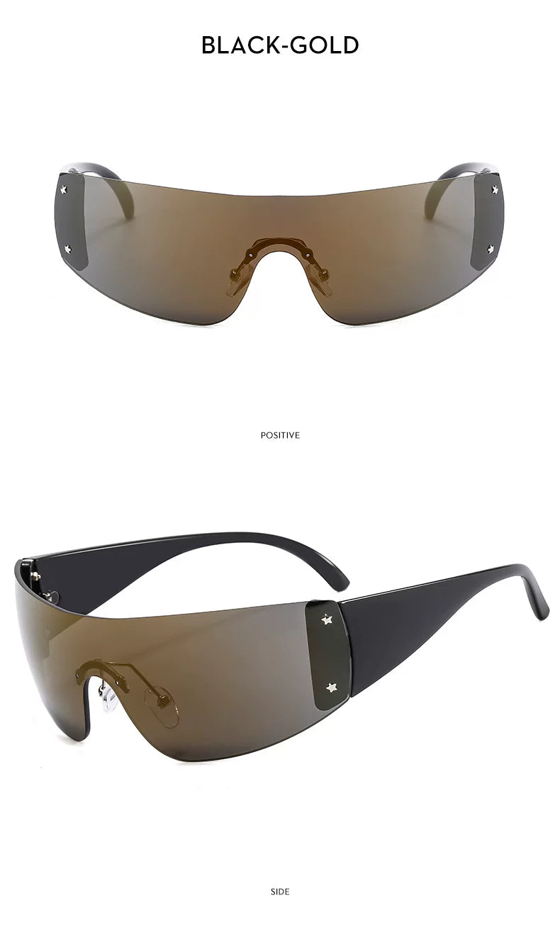Lunettes de soleil masque à détails étoilés — coloris noir, doré
