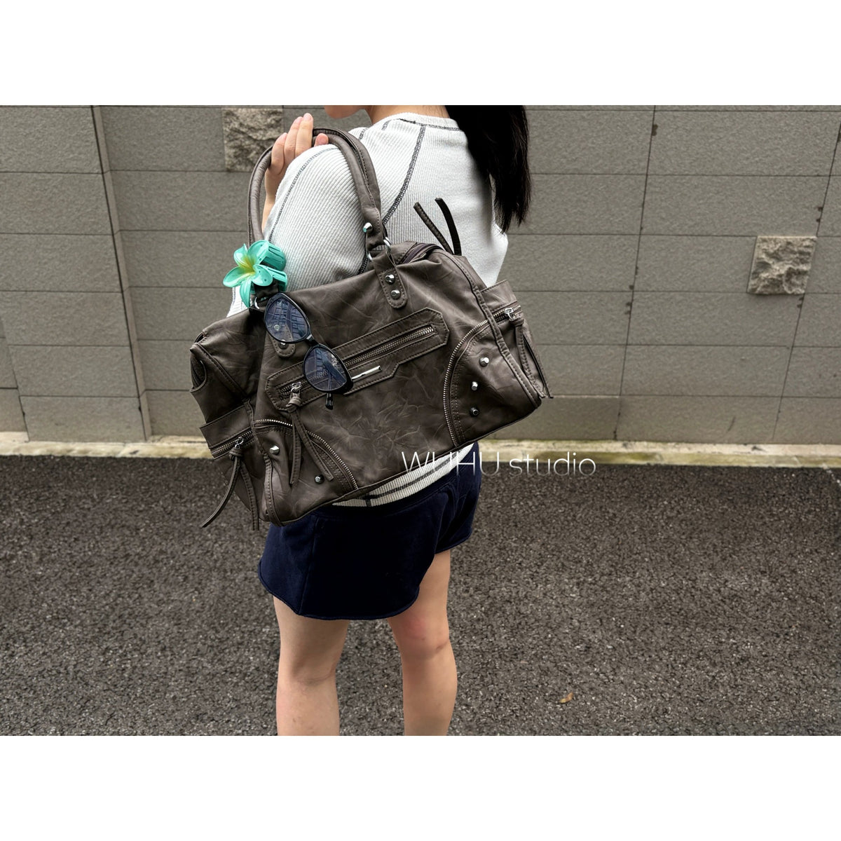 Studded Slouchy Shoulder Tote